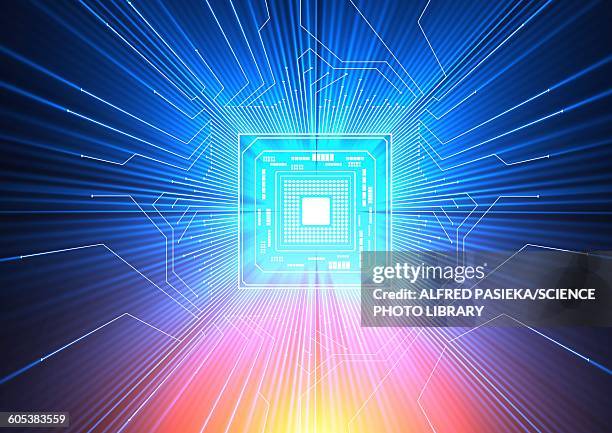 quantum computer, electronic circuitry - quantum computing stock illustrations