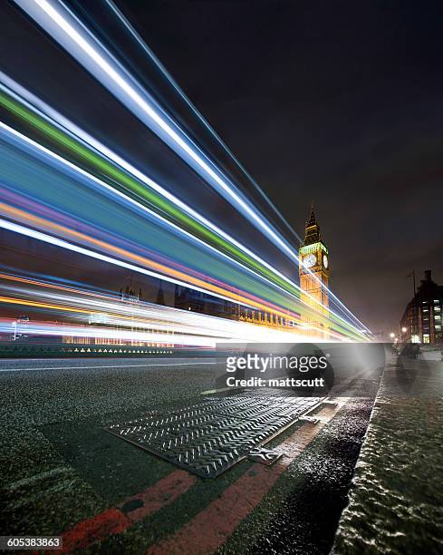 light trails on westminster bridge at night, london, england, uk - mattscutt stock pictures, royalty-free photos & images