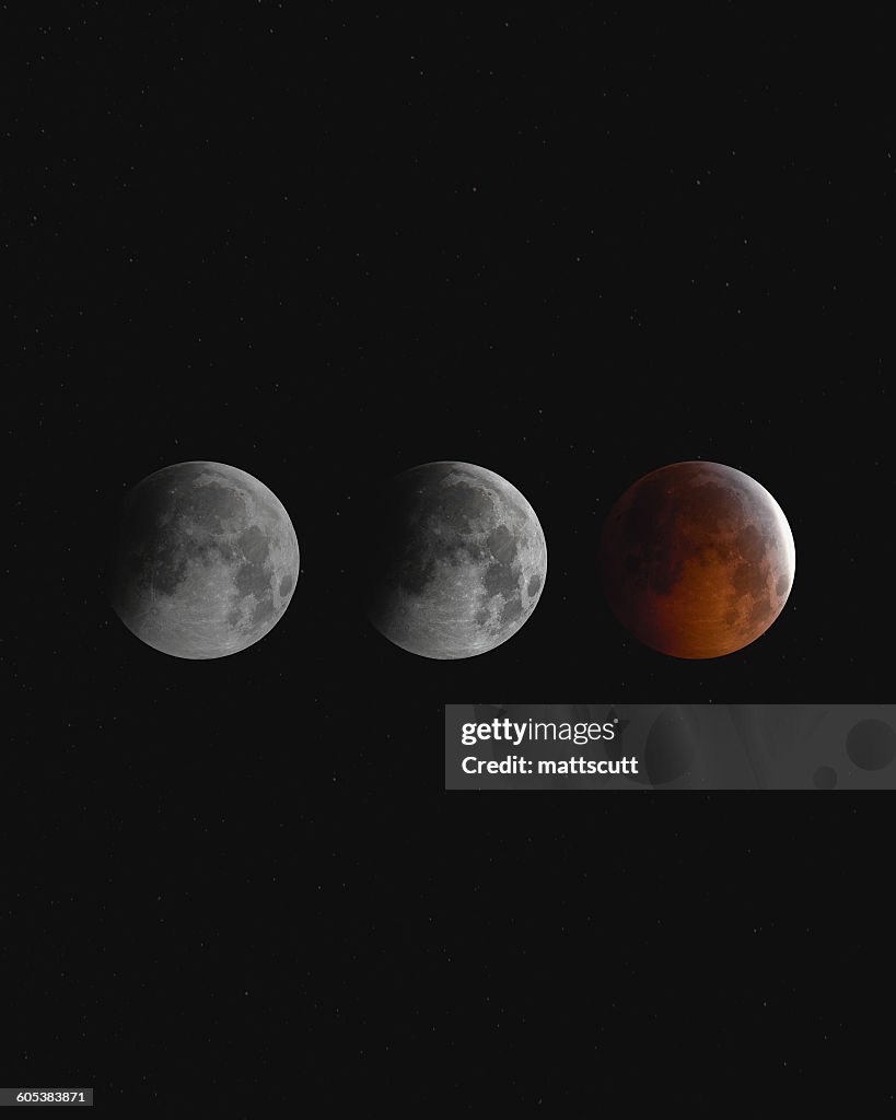 Blood moon eclipse at night, England, UK