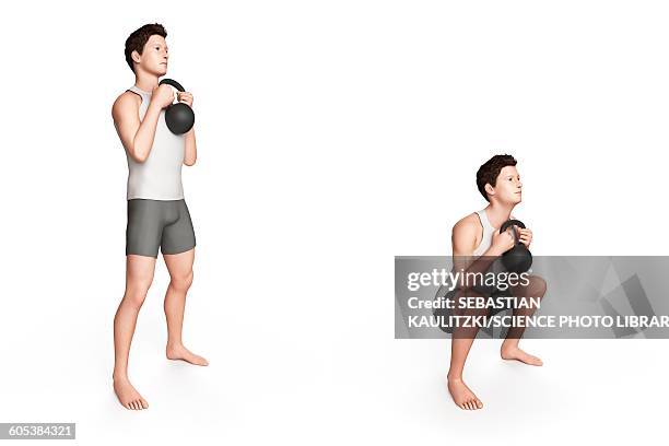 person using kettlebell, illustration - kettlebell squat stock illustrations
