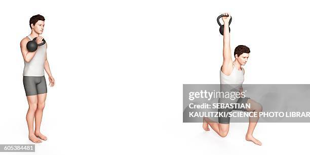 person using kettlebell, illustration - lunge stock illustrations