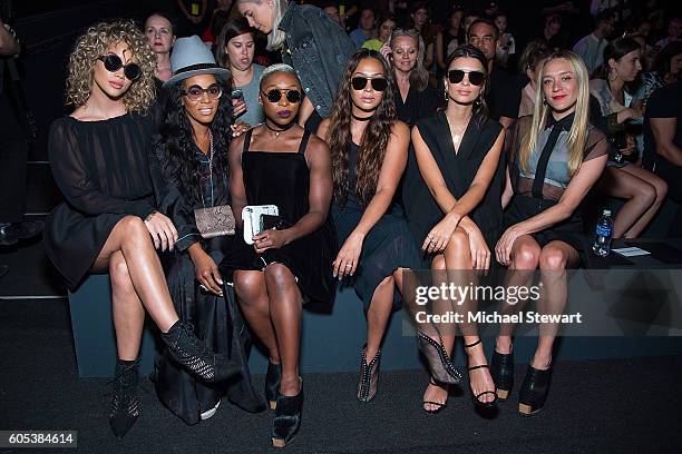 Jasmine Sanders, June Ambrose, Cynthia Ervino, La La Anthony, Emily Ratajkowski and Chloe Sevigny attend the Vera Wang Collection fashion show during...