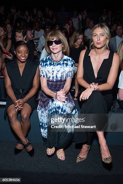 Simone Biles, Anna Wintour and Maria Sharapova attend the Vera Wang Collection fashion show during September 2016 New York Fashion Week: The Shows at...