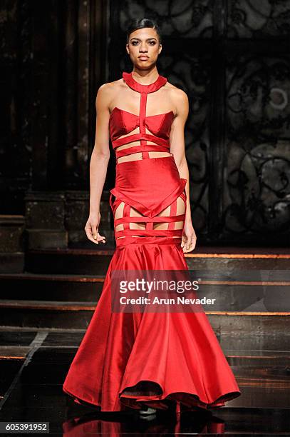 Model walks the runway wearing Kenneth Barlis at Art Hearts Fashion NYFW The Shows presented by AIDS Healthcare Foundation at The Angel Orensanz...