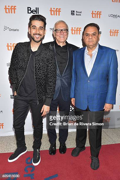 Executive Producer Vijay Virmani, Producer Roger Frappier, and Associate Producer Ajay Virmani attend the "Two Lovers And A Bear" premiere during the...