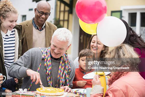 family celebrating grandfathers birthday, bavaria, germany - happy birthday grandson images imagens e fotografias de stock