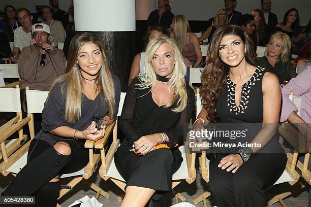 Gia Giudice, Lisa Fortunato and television personality, Teresa Giudice attend the Tumbler & Tipsy by Michael Kuluva fashion show during Style360 NYFW...