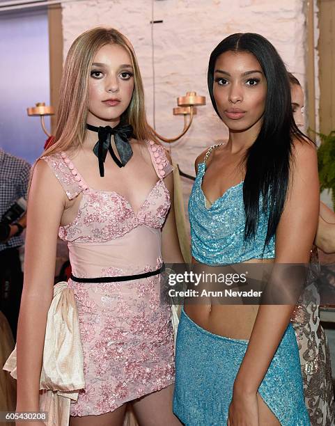 Models prepare for the Lisseth Corrao show backstage at Art Hearts Fashion NYFW The Shows Presented by AIDS Healthcare Foundation at The Angel...