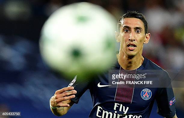 Paris Saint-Germain's Argentinian forward Angel Di Maria is pictured during the UEFA Champions League Group A football match between...