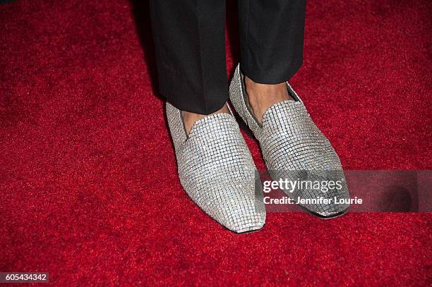 Rapper Nick Cannon, shoe detail, arrives at the "America's Got Talent" Season 11 Finale Live Show at the Dolby Theatre on September 13, 2016 in...