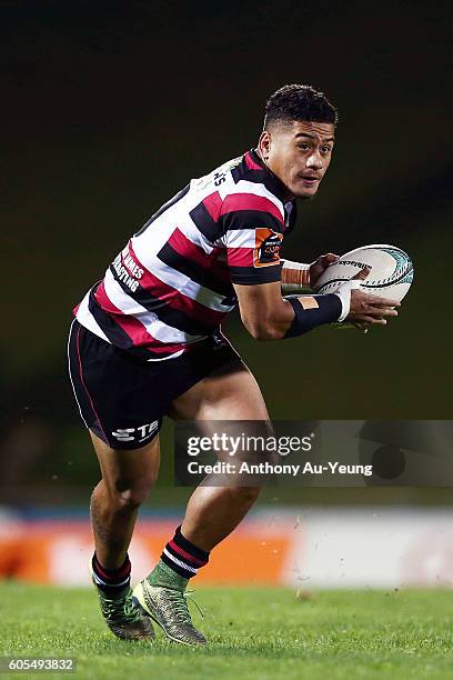 Augustine Pulu of Counties Manukau in action during the round five Mitre 10 Cup match between Counties Manukau and Taranaki at ECOLight Stadium on...