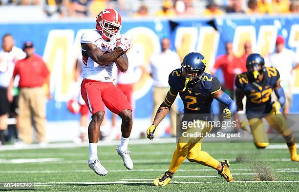 Alvin Bailey of the Youngstown State Penguins in action during the game against the West Virginia Mountaineers at Mountaineer Field on September 10,...