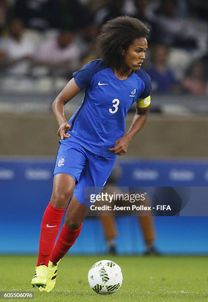Wendie Renard of France controls the ball during Women's Group G match between France and Colombia on Day -2 of the Rio2016 Olympic Games at Mineirao...