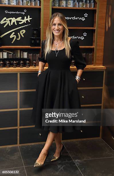 Sarah Jessica Parker attends a photocall/meets fans as she launches her new fragrance 'Stash' at Superdrug, Westfield White City on September 14,...
