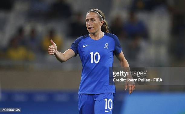 Camille Abily of France gestures during Women's Group G match between France and Colombia on Day -2 of the Rio2016 Olympic Games at Mineirao Stadium...