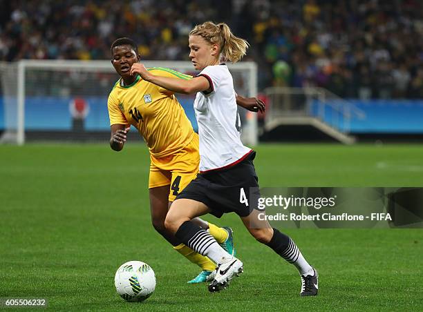Leonie Maier of Germany controls the ball during the Women's First Round Group F match between Zimbabwe and Germany at Arena Corinthians on August 3,...
