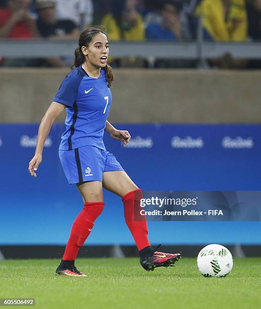 Amel Majri of France controls the ball during Women's Group G match between France and Colombia on Day -2 of the Rio2016 Olympic Games at Mineirao...