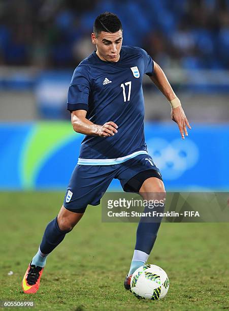 Mauricio Martinez of Argentina in action during the Olympic Men's Football match between Argentina and Algeria at Olympic Stadium on August 7, 2016...