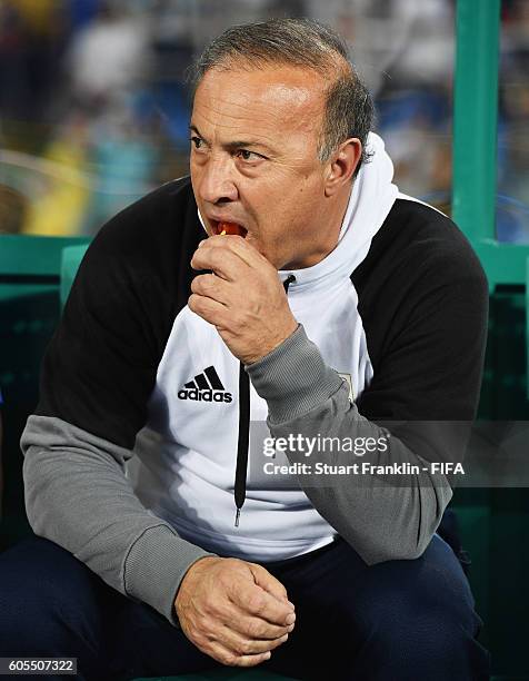 Julio Olarticoechea, head coach of Argentina looks on during the Olympic Men's Football match between Argentina and Algeria at Olympic Stadium on...