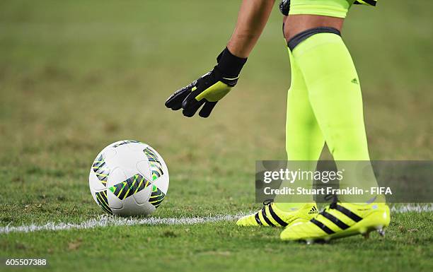 The official match ball during the Olympic Men's Football match between Argentina and Algeria at Olympic Stadium on August 7, 2016 in Rio de Janeiro,...