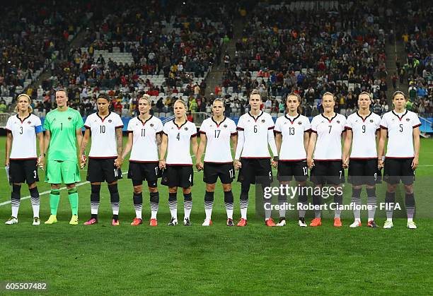 Germay line up for the Women's First Round Group F match between Zimbabwe and Germany at Arena Corinthians on August 3, 2016 in Sao Paulo, Brazil.