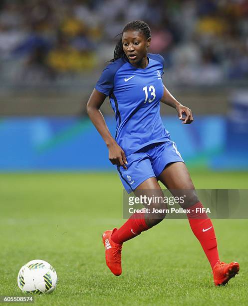 Kadidiatou Diani of France controls the ball during the Women's Group G match between USA and France on Day 1 of the Rio2016 Olympic Games at...