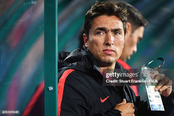 Jorge Rui, head coach of Portugal reacts during the Olympic Men's Football match between Portugal and Argentina at Olympic Stadium on August 4, 2016...