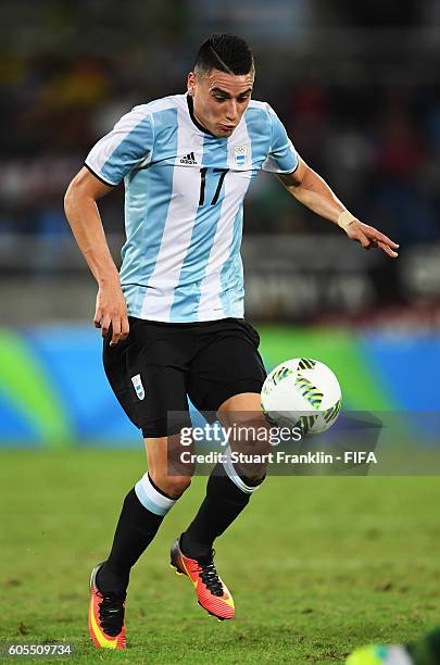 Mauricio Martinez of Argentina in action during the Olympic Men's Football match between Portugal and Argentina at Olympic Stadium on August 4, 2016...