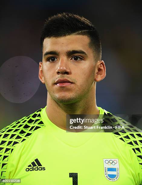 Geronimo Rulli of Argentina looks on during the Olympic Men's Football match between Portugal and Argentina at Olympic Stadium on August 4, 2016 in...