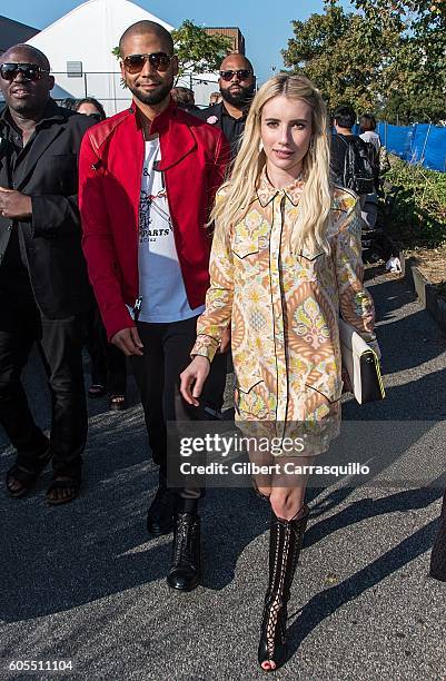 Actors Jussie Smollett and Emma Roberts are seen arriving at Coach 1941 Women's Spring 2017 Show at Pier 76 on September 13, 2016 in New York City.