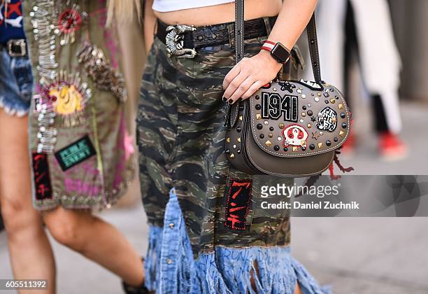 Bag details seen outside the Rodarte show during New York Fashion Week Spring 2017 on September 13, 2016 in New York City.