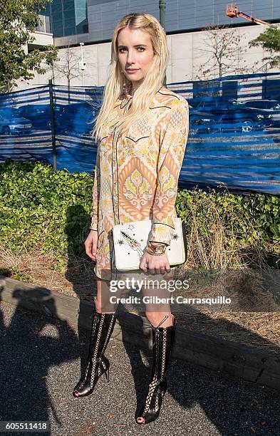 Actress Emma Roberts is seen arriving at Coach 1941 Women's Spring 2017 Show at Pier 76 on September 13, 2016 in New York City.