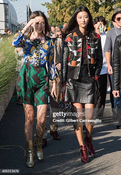 Irene Kim and fashion goer are seen arriving at Coach 1941 Women's Spring 2017 Show at Pier 76 on September 13, 2016 in New York City.
