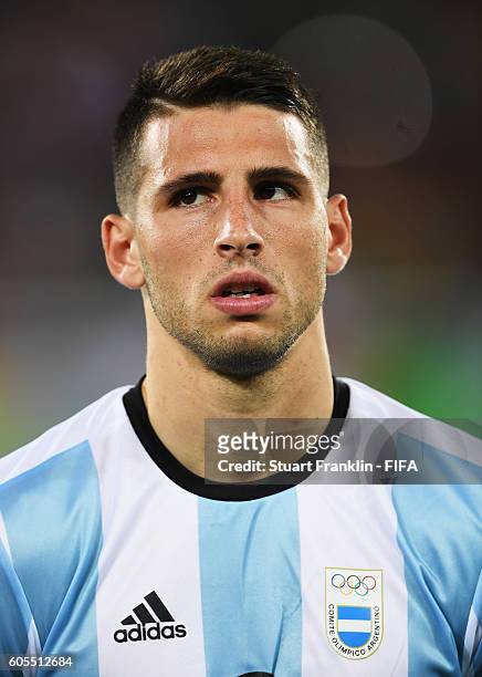 Jonathan Calleri of Argentina looks on during the Olympic Men's Football match between Portugal and Argentina at Olympic Stadium on August 4, 2016 in...
