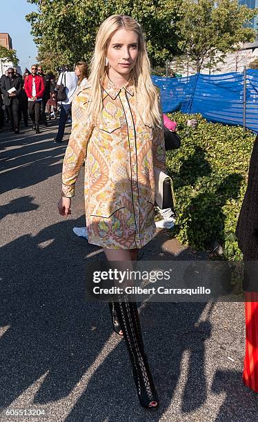 Actress Emma Roberts is seen arriving at Coach 1941 Women's Spring 2017 Show at Pier 76 on September 13, 2016 in New York City.