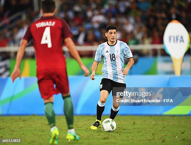 Cristian Espinoza of Argentina in action during the Olympic Men's Football match between Portugal and Argentina at Olympic Stadium on August 4, 2016...