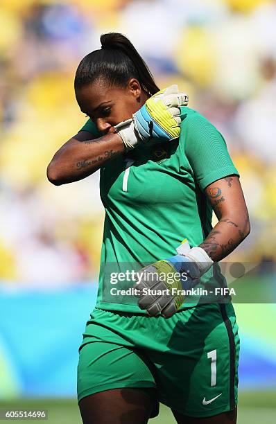 Barbara of Brazil looks dejected during the Olympic Womens Semi Final Football match between Brazil and Sweden at Maracana Stadium on August 16, 2016...