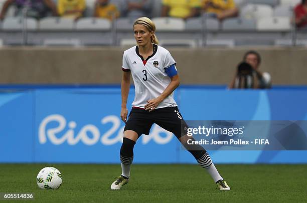 Saskia Bartusiak of Germany controls the ball during the Women's Semi Final match between Canada and Germany on Day 11 of the Rio2016 Olympic Games...
