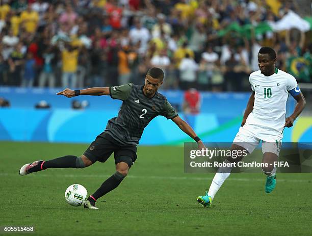 Jeremy Toljan of Germany controls the ball during the Men's Football Semi Final between Nigeria and Germany on Day 12 of the Rio 2016 Olympic Games...
