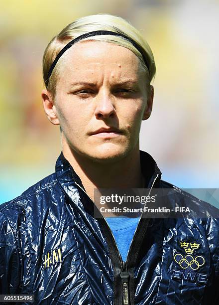 Nilla Fischer of Sweden looks on during the Olympic Womens Semi Final Football match between Brazil and Sweden at Maracana Stadium on August 16, 2016...