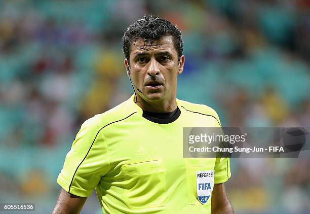 Referee Sandro Ricci looks on during the Men's Football Quarter Final match between Nigeria and Denmark on Day 8 of the Rio 2016 Olympic Games at...