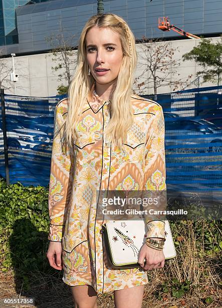Actress Emma Roberts is seen arriving at Coach 1941 Women's Spring 2017 Show at Pier 76 on September 13, 2016 in New York City.