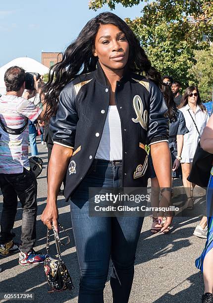 Professional tennis player/designer Serena Williams is seen arriving at Coach 1941 Women's Spring 2017 Show at Pier 76 on September 13, 2016 in New...