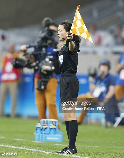 Assistant Referee 1, Nyo Kum Hong during the Women's Semi Final match between Canada and Germany on Day 11 of the Rio2016 Olympic Games at Mineirao...