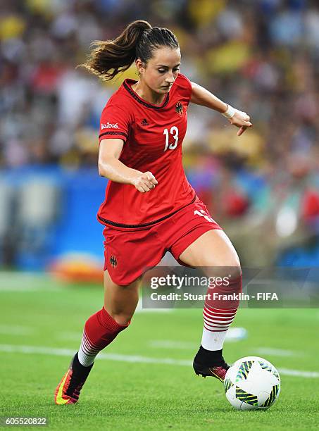 Sara Daebritz of Germany in action during the Olympic Women's Football final between Sweden and Germany at Maracana Stadium on August 19, 2016 in Rio...