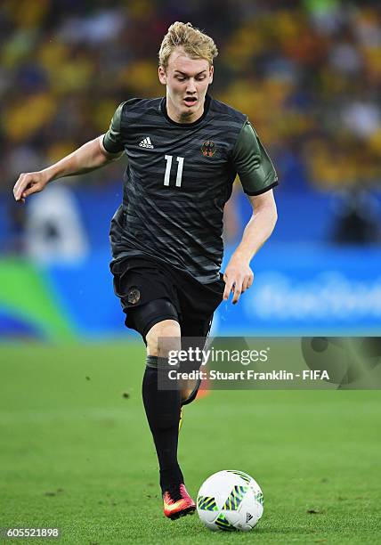 Julian Brandt of Germany in action during the Olympic Men's Final Football match between Brazil and Germany at Maracana Stadium on August 20, 2016 in...