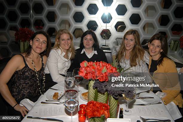 Margot Dyer, Jane Larkworthy, Natasha Singer, Amy Minnick and Dede Gluck attend Chanel Rouge Allure Dinner at Lever House on January 11, 2006 in New...