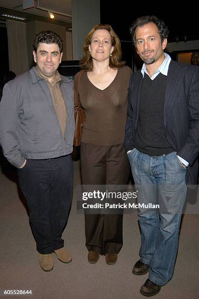 Eugene Jarecki, Sigourney Weaver and Andrew Jarecki attend Eugene Jarecki Documentary " Why We Fight" at Sony Screening Room on January 12, 2006 in...