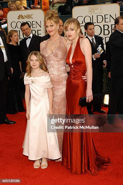 Stella Banderas, Melanie Griffith and Dakota Johnson attend The 63rd Annual GOLDEN GLOBE AWARDS - Red Carpet Arrivals at The Beverly Hilton on...