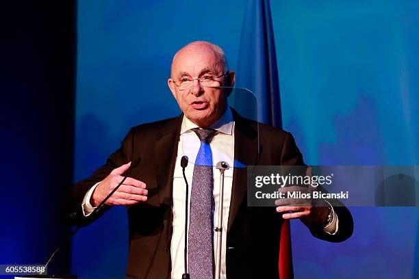 Dutch Football Association president and candidate for the UEFA presidency Michael van Praag speaks before the elections of the new UEFA President,...